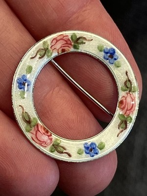 Vintage Lamode Sterlingsilber Guilloche Emaille Kreis Brosche