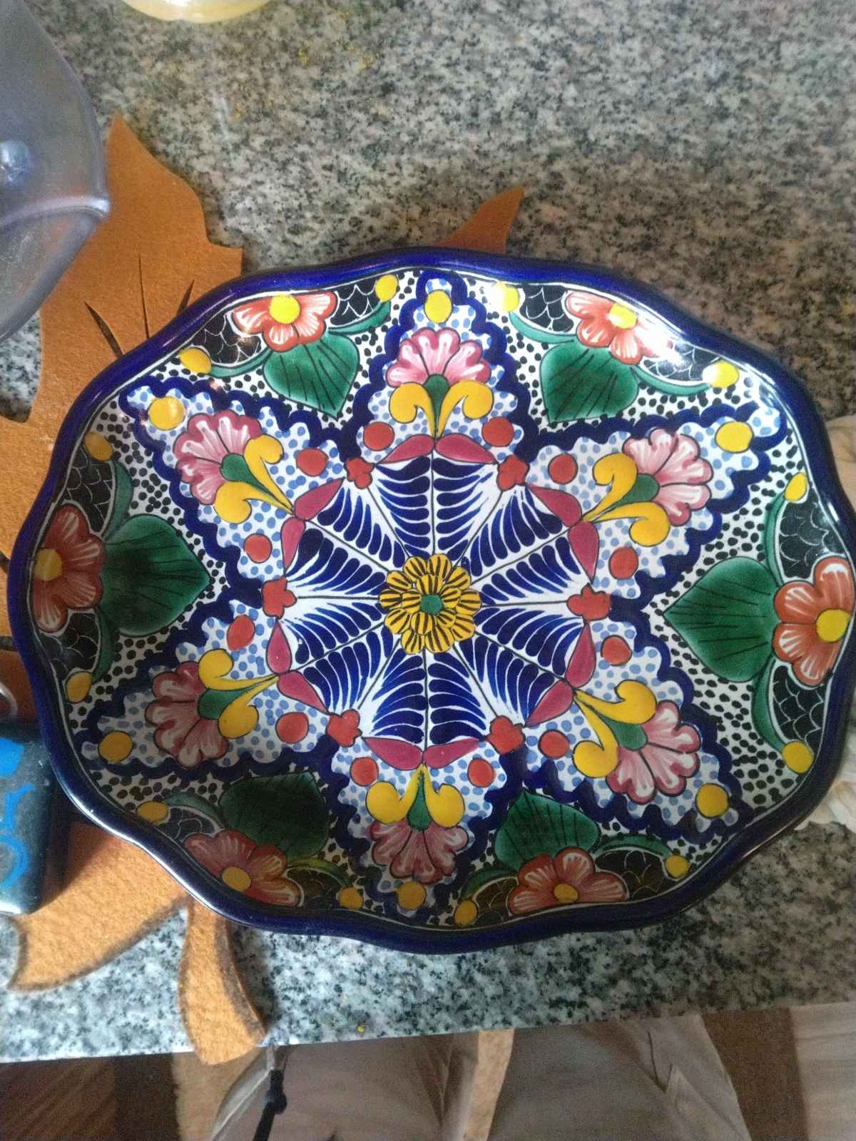 Talavera Pottery Plate Hand Painted Floral Scalloped Wall Art