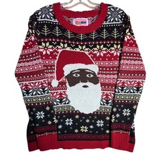 Tipsy Elves Black Santa Ugly Christmas Sweater M Fair Isle Knit Holiday Party