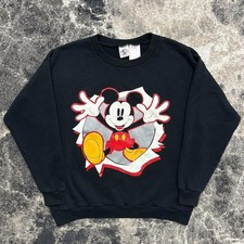 Vintage Kids Mickey Mouse Sweatshirt Child Large 14-16 Disney 90s Crewneck Black