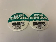 Vintage 1991 LOT OF 2 MILLER SHARP'S KEEP YOUR IRISH EYES SMILING Button Pinback