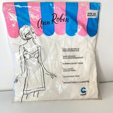 Vintage Ann Robin Size 34 Short White Nylon Tricot Proportioned Slip New in Pkg