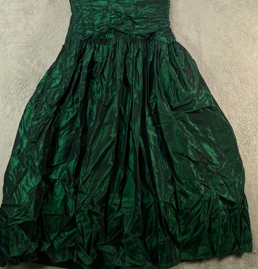 Vestido Formal Vintage Patty O'Neil Verde Esmeralda Para Mujer 3/4 Terciopelo Tafetán Fiesta Foto 4 de 4