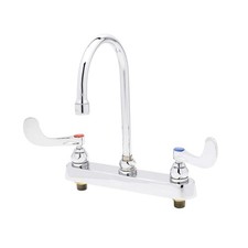 T S Brass B-1142-04 8-Inch C/C Deck Mount Workboard Faucet 4-Inch Wrist Action
