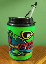 Vintage 52oz Giant Travel Mug 90s Summer Fun Neon Green + Straw (Betras USA) NOS