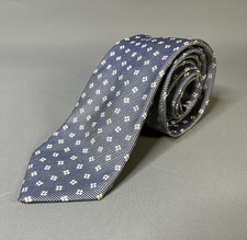 Paolo Albizzati Silk Tie Mens Blue Silver Geometric Floral Hand Made Italy 8cm