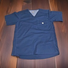 Carhartt Mens Ripstop Scrub Shirt Short Sleeve Size Small Blue Pocket V-Neck