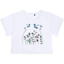 "Libellen in Wildblumen" Damen Baumwolle Crop Tops (CO052825)