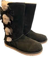 Koolaburra by UGG Black Mid-Calf Shearling Style Suede Boots Bow Faux Fur