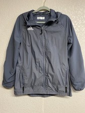Adidas Women's Lightweight Windbreaker Running Jacket Gray Hooded Full Zip M