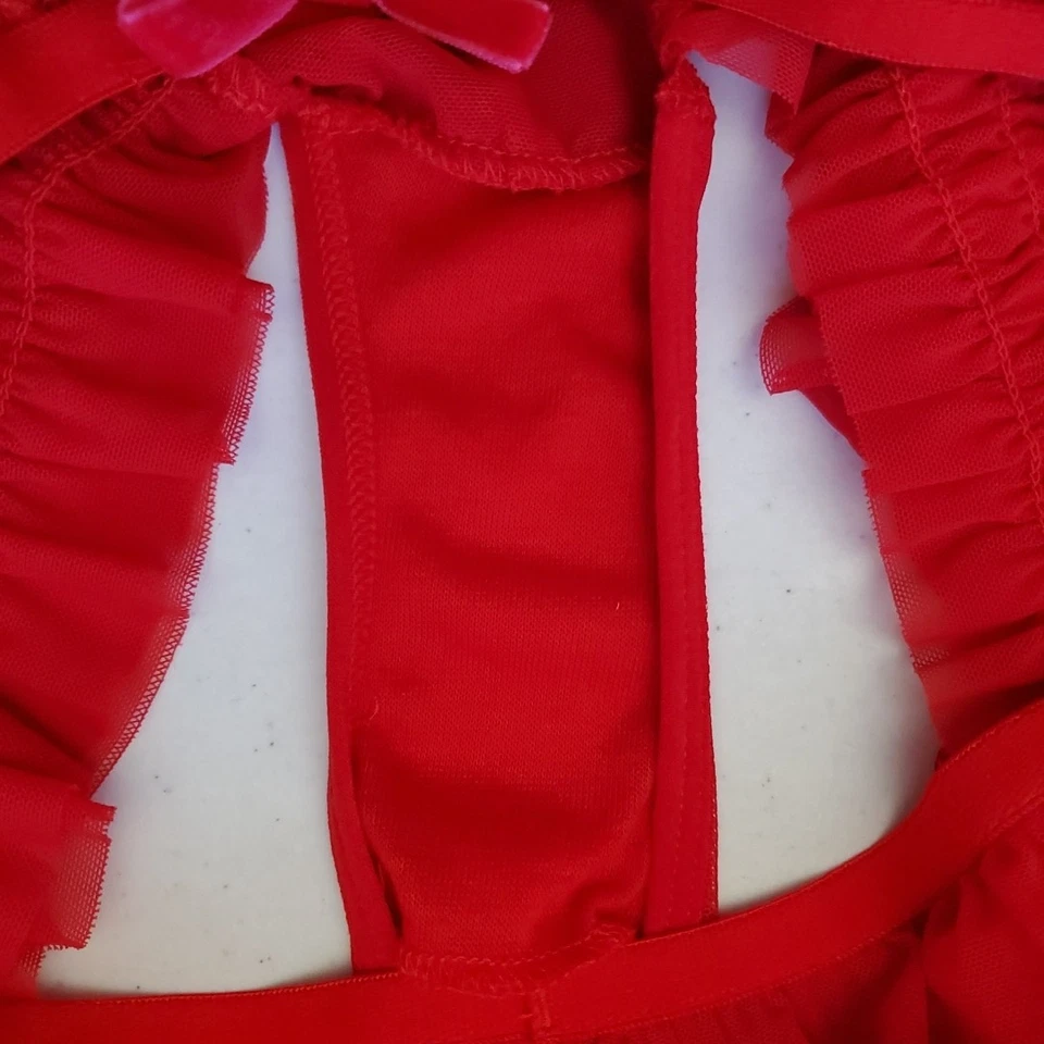 Panty Rojo Hiphugger Elástico CHIFÓN SATINADO Coquet Volantes Bloomer Bow GRANDE/XL Foto 4 de 4