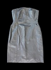 Ralph Lauren Evening Metalic Cotton Poliester Asetate Dress Fitted 10 Silver