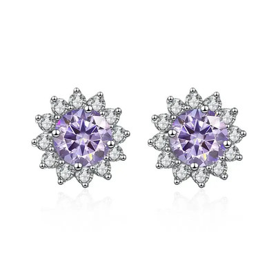 1CT Moissanite Sunflower Stud Earrings 925 Sterling Silver   D Color VVS1 Weddin