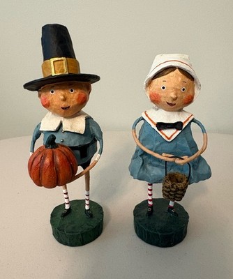 Lori Mitchell '' Tom & Goodie '' 2 pc Pilgrim Figurines Thanksgiving ESC 20696