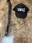 Police Swat Cop Black Hat & Police Club Baton Halloween Costume Accessories NEW