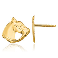 14K Solid Yellow Gold Large Horse Stud Earrings 8mm 0.3 inch Screw Back,