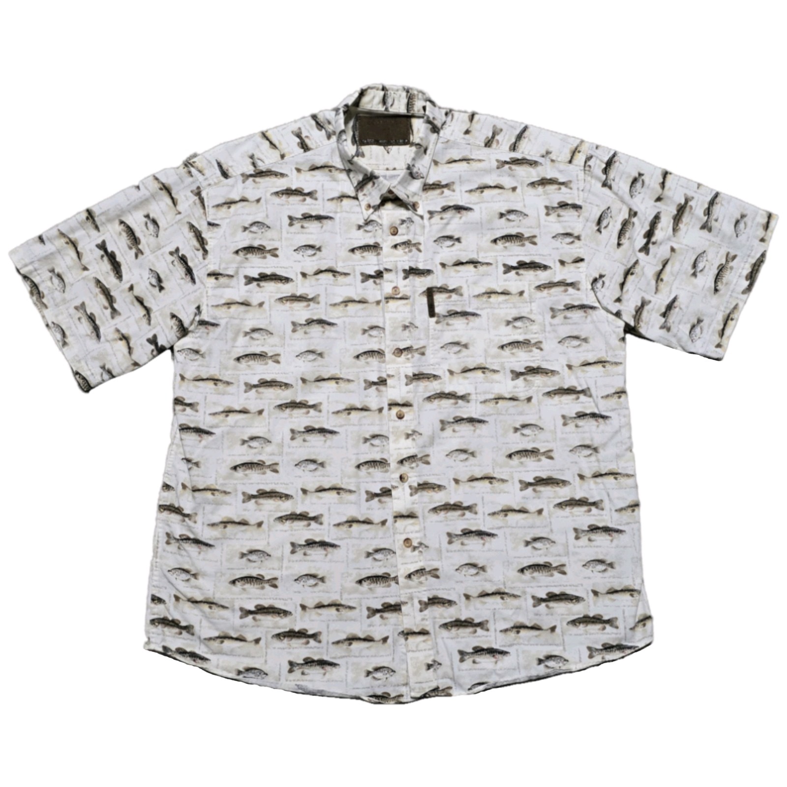 VTG ClearWater Outfitters Fish AOP Shirt Cotton Button Down SS Mens L