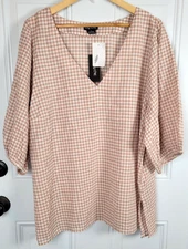 NWT City Chic Gingham Short Sleeve Top Size 20 Cotton Casual Neutral