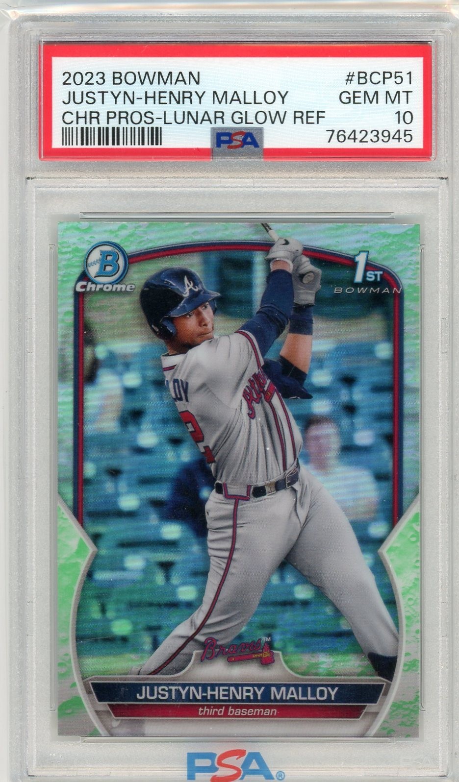 2023 Bowman Justyn-Henry Malloy Chrome Lunar Glow Refractor 1st #BCP-51 PSA 10