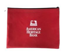 Large Red Zippered Silky Fabric Deposit Bag American Heritage Bank 13 x 10"