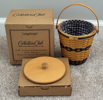 2001 Longaberger Collectors Club J.W. Miniature Banker's Waste Basket Combo