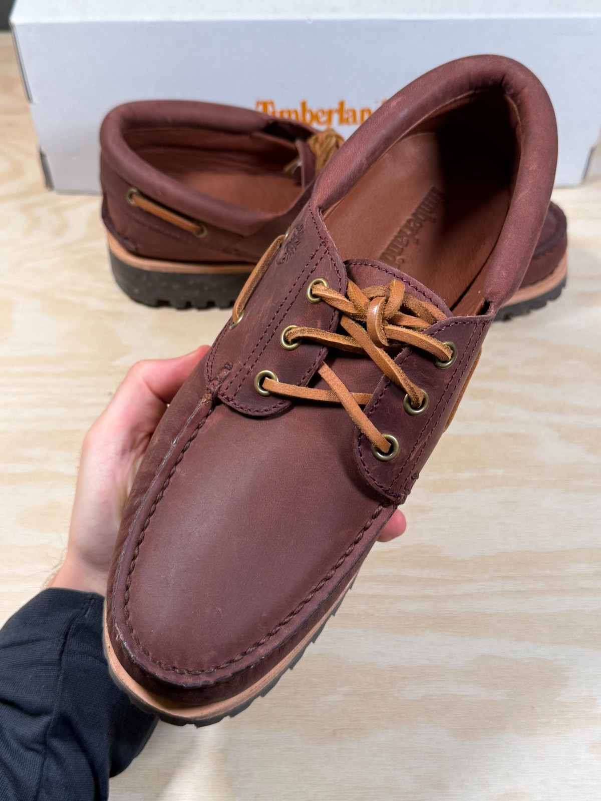 Timberland 3 Eye Lug HandsewnLeather Boat Shoes Men's UK 7 Brown image 2