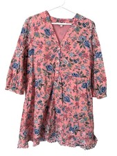 Loft Swing Shirtdress Size 10 Floral 3/4 Sleeve Embroidered Eyelet Bohemian Chic