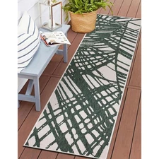 Contemporary Nature Inspired Tropical Leaves Indoor/Outdoor Runer Rug 2' x 7'...