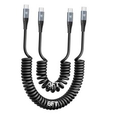 USB C to USB C Cable  , 2Pack Coiled USB C Charger Cable for 3FT 6FT Black