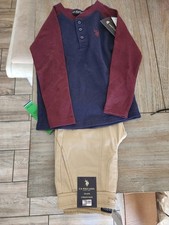 US Polo assn Boys Size 4/5 Outfit. Long Sleeve Henley  Khaki Pants