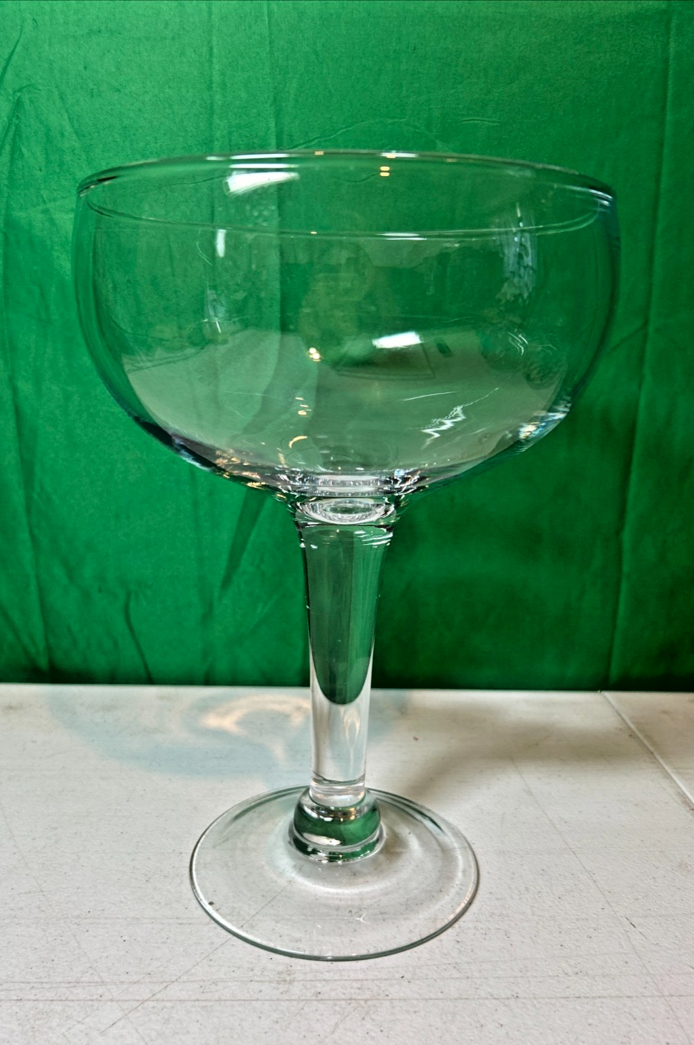 Jumbo Margarita Martini Stemmed Glass 10.5" t, Manganese Glow under 365nm light