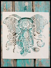 Reusable Plastic Stencil for DIY Crafts - Elephants Mandala Art Decor by Sten  