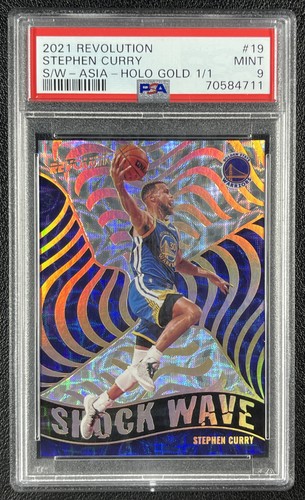 STEPHEN CURRY PSA 9 2021-22 PANINI REVOLUTION #19 SHOCK WAVE ASIA HOLO GOLD 1/1