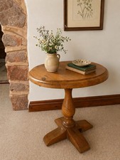 Solid Pine Round Side Table | Rustic Farmhouse Lamp Table | Cottage Style