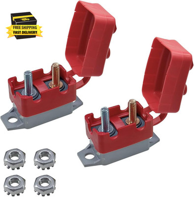 2PCS DC 12V-24V Automatic Reset Circuit Breaker with Cover Stud Bolt, 50A Car Cu