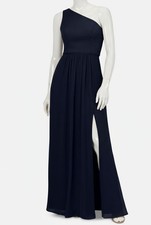 Adrianna Papell Women's Blue One-Shoulder Sleeveless Chiffon Gown Dress Size 6
