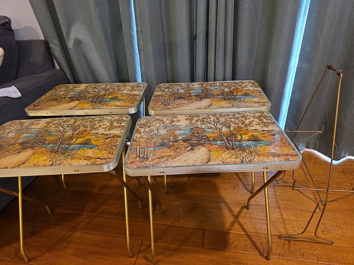 Vintage TV Trays Covered Bridge Lake 23