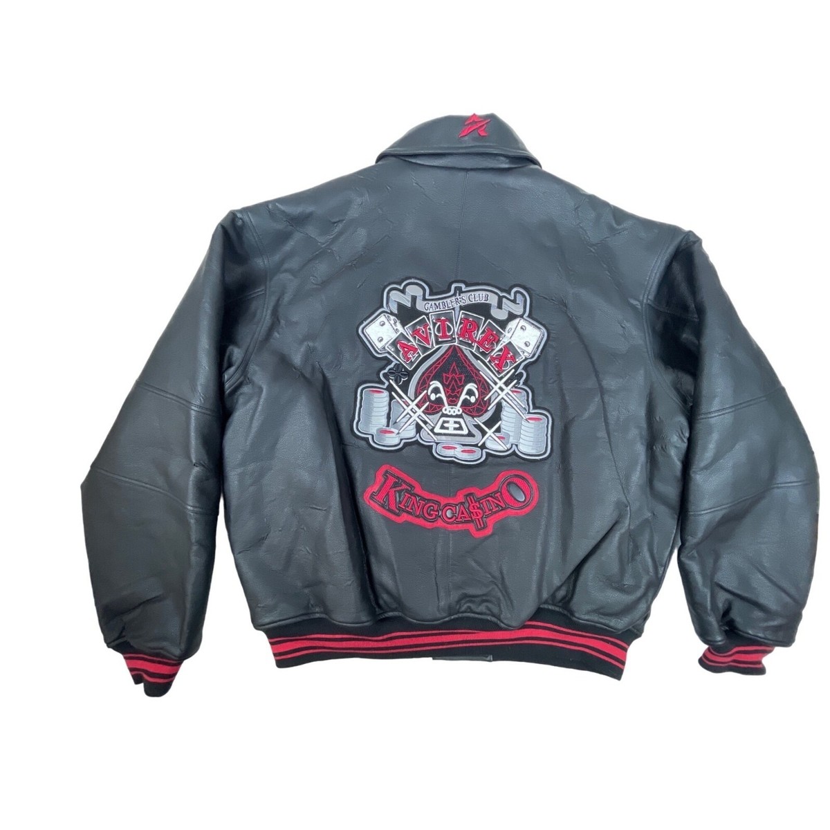 Vintage 90s Avirex King Casino Black Leather Bomber Jacket Vintage 90s Avirex King Casino Black Leather Bomber Jacket