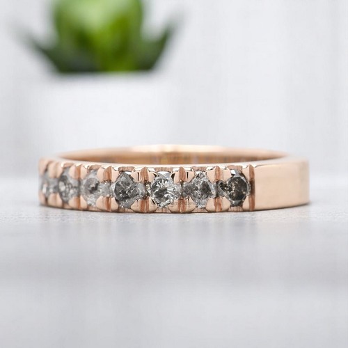 0.76 CT Salt And Pepper Diamond Wedding Band Silver/10K/14K/18K Engagement Band - Picture 3 of 8