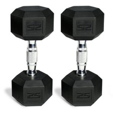 CAP 50 lb Rubber Hex Dumbbell Set - Includes 2 x 25lb Dumbbells