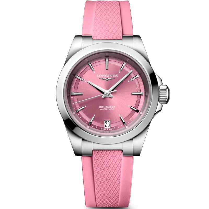 テクノマリン 箱付き ピンク New Longines Conquest 34mm Pink Dial Rubber Women's Watch