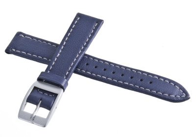 Locman Lorica 18mm Navy Blue Leather Watch Band with Silver Buckle