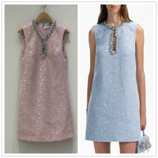 Self-Portrait Polyester Sequins Sleeveless Mini Dress for Ladies Blue white PINK