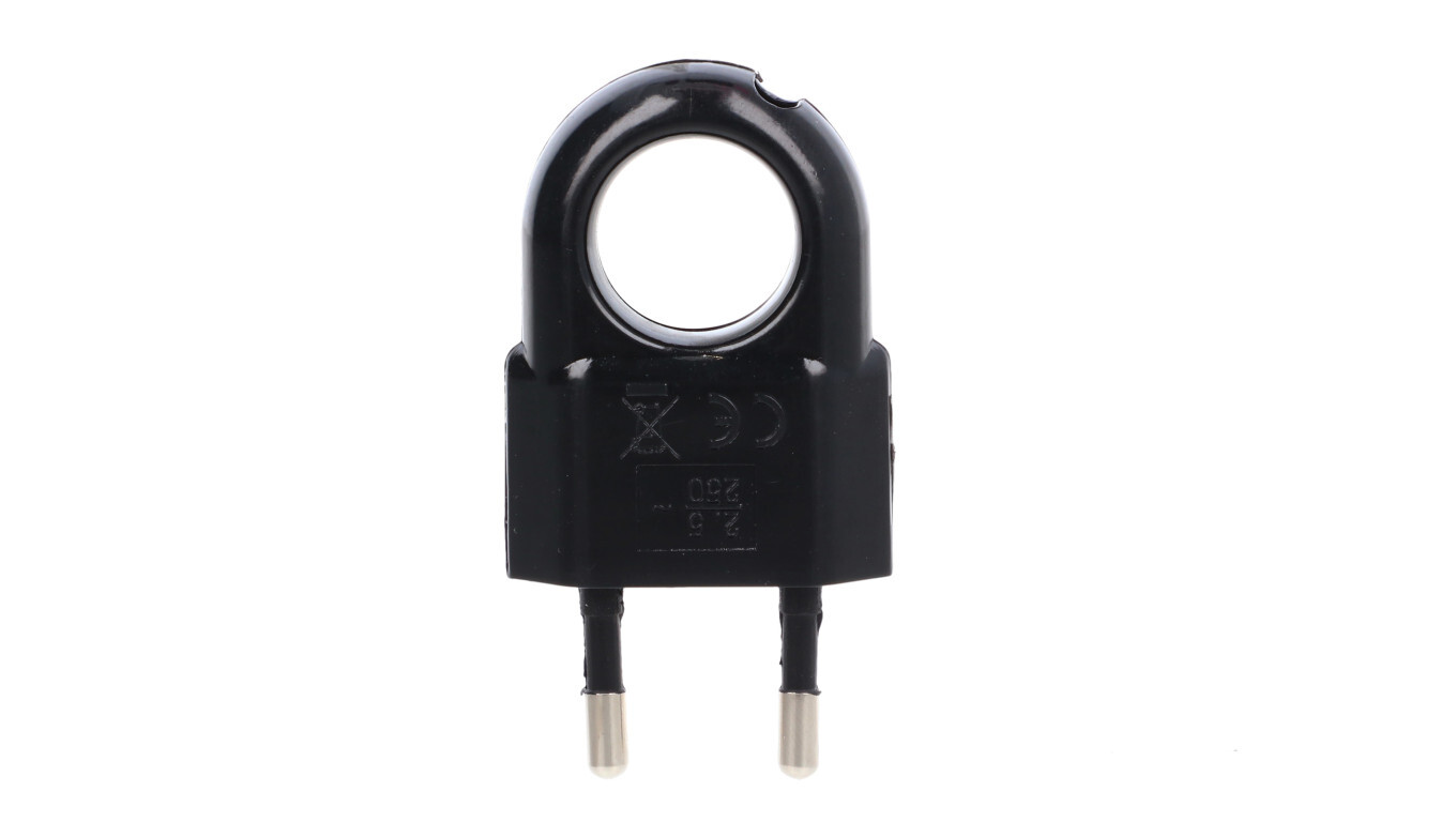 Flat plug with holder b/u Euro 2.5A 250V black WTP2C-2 /T2UK