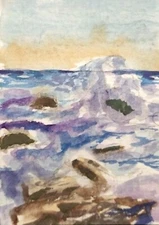 Original 3.5X2.5 Seascape " Windy  Day 2" ACEO