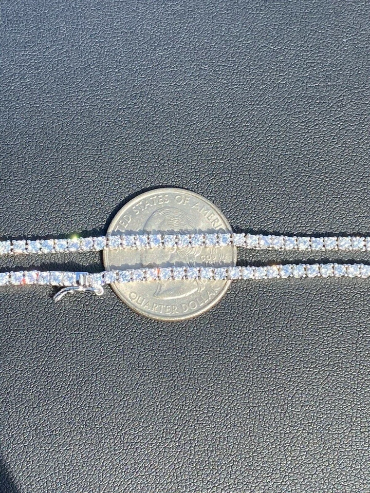 Collar Micro Tenis Cadena MOISSANITA HELADA 2mm - Hombre Mujer - Plata de Ley 925 Foto 3 de 4