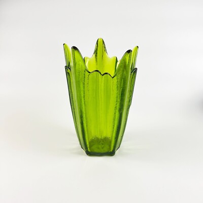 Vintage Retro Viking Epic Stockholm Spike Textured Green Wet Art Glass 8.5'' Vase
