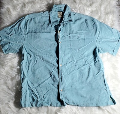 JAMAICA JAXX Silk Mens XXL Teal Hawaiaan Camp Aloha Button Short Sleeve Shirt