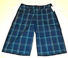 NEW QUiKSILVER boys sz 12 / 26 blue plaid chino bermuda shorts