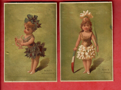 VICTORIAN FRENCH TRADE CARDS CHROMO LOT OF 2 AU PRINTEMPS PARIS 3''X4.5''